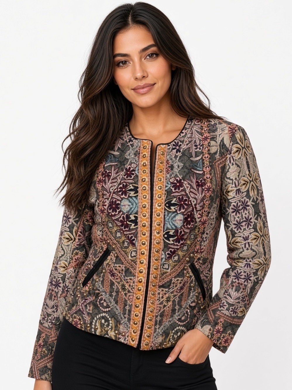 Catherine Maladrino Bohemian Tapestry Open Jacket Size S